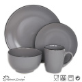 16PCS ROUND MATTE WITH BLACK RIM CERAMIC DINNER SET